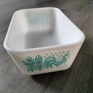 Vintage Pyrex Mini Oven Ware White Teal Turquoise Rooster Loaf Bake Pan NO LID